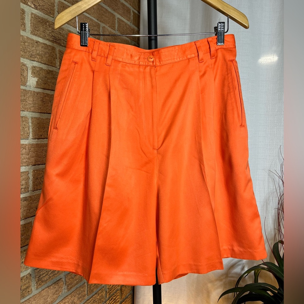 Vintage Bette & Court Golf Shorts Womens 12 Orange Pleated High Rise Preppy